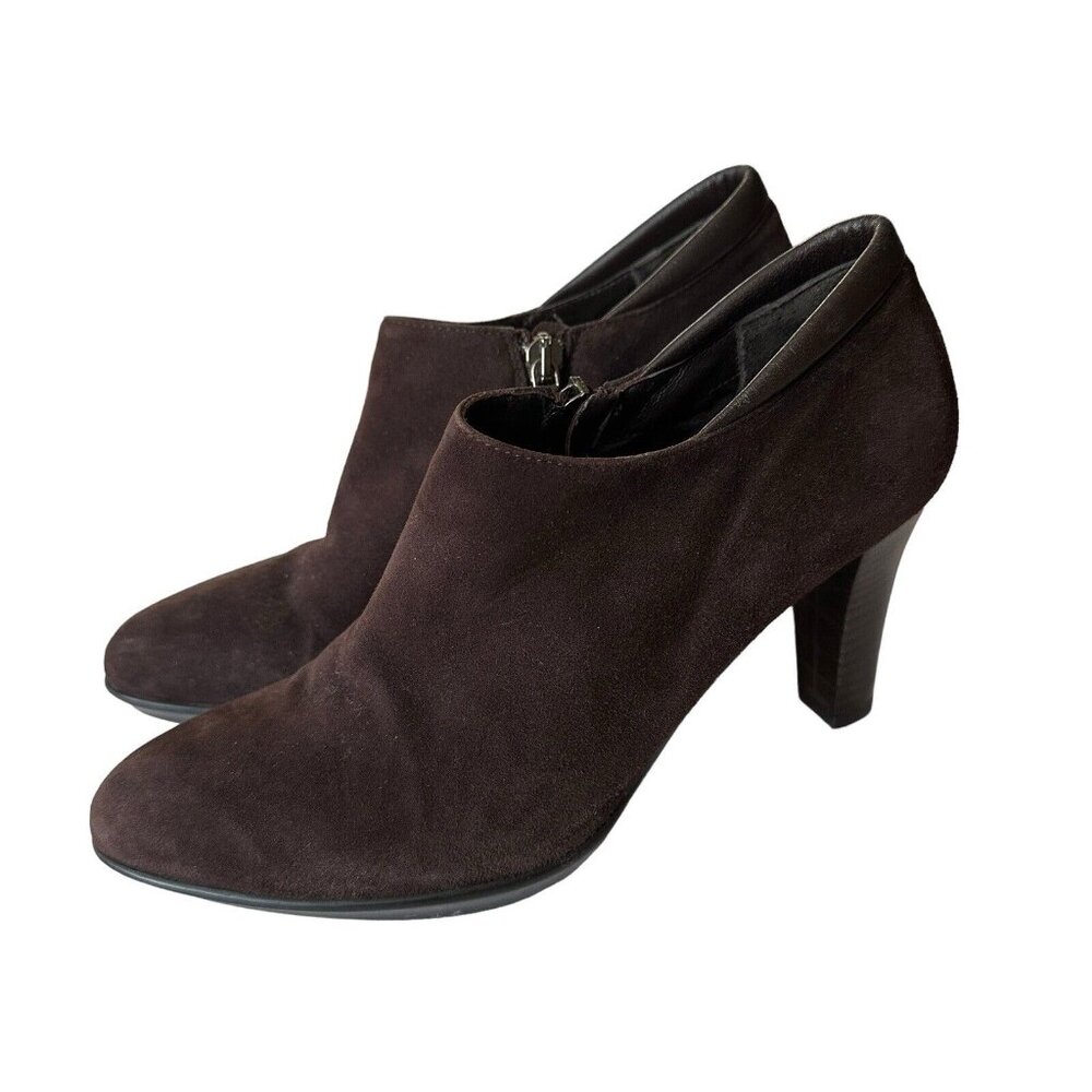 Aquatalia Brown Suede‎ Ankle Boots 3" Heels Side Zip Size 7